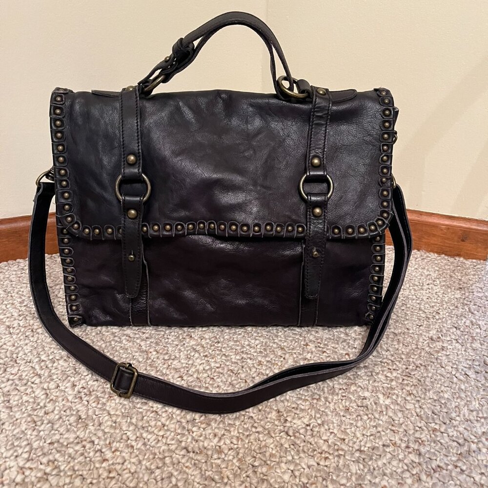 *Rare* Bed Stu Leather AMBITIOUS Messenger/Satchel/Crossbody Bag, Black DD, EUC